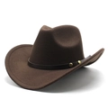 Detail of dark brown felt cowboy hat showing leather band and golden metal rivets - M (56-58cm) / Coffee