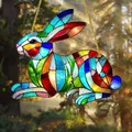 Colorful 2D acrylic rabbit suncatcher with stained glass effect and golden hanging rope - Colorful Rabbit-OPP Bag