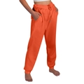Detail of bright orange drawstring jogger pants with side pockets and elastic ankle cuffs - Orange Red