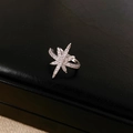 Dettaglio di orecchino a clip a forma di stella d'argento con zirconi su pelle nera - Stile Stella Radiosa (3#)