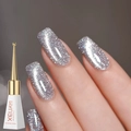 Silver glitter cat eye nail gel polish bottle with glossy manicure effect on nails - Base Elf Cat Eye
