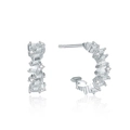 Silver drop earrings featuring baguette and round cubic zirconia with mirror reflection - Silver Rectangular Channel Set Half Hoop (SE306)