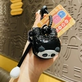 Black silicone panda earphone case with Kung Fu Panda tag and matching lanyard strap - Merit Wooden Fish - Panda