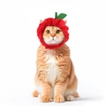 Cute red plush apple hat for cats and dogs with green leaf detail and soft texture - Classic Apple Hat