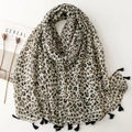 Eleganter Schal mit Leopardenmuster, Baumwoll-Leinen-Haptik und schwarzen Fransequasten - 180*88cm / Leopardenmuster Stil (SL2409-006)