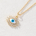 Collana esotica malocchio con smalto blu e dettagli in zirconi placcati oro - Strass Baguette Occhio Radiante (Stile 9)