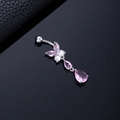 Pink zircon butterfly belly button ring with silver teardrop crystal and curved bar - Pink Zircon Teardrop Silver