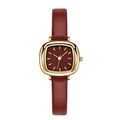 Montre à quartz pour femme avec bracelet en cuir bordeaux et cadran carré doré - Style Carré Minimaliste (13011)