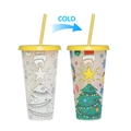710ml Christmas tree pattern color changing cold cup with reusable straw and lid - 701-800ml / Christmas Tree (Yellow)