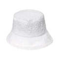 White thick plush lamb wool bucket hat for winter warmth with soft faux fur texture - White