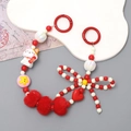 Phone charm wrist strap featuring lucky cat doll red plush ball and colorful beads - Red Lucky Cat Style (K2784)