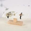 Minimalist rubber wood jewelry display stand with white t-bar for watches and bracelets - H8cm*L20cm*W6cm / Brushed White PU