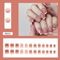 Pink French ombre press-on nails with 3D white flowers and tiny crystals, style R855 - R855 French Butterfly