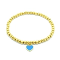 Golden 4mm beaded stainless steel bracelet featuring a light blue enamel heart charm - Gold Blue