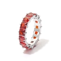Elegant titanium steel ring with full-set square cut red gemstones and silver finish - Platinum Plated - Red Zirconia