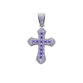Hip hop silver cross necklace pendant inlaid with sparkling purple zircon crystals - Purple Stone (With 61cm Chain)