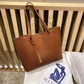 Brown lychee texture faux leather tote bag with tassel and magnetic closure for women - Dark Brown