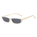 Retro slim rectangular sunglasses featuring cream white frames and dark grey lenses - Cream White Frame Gray Lens