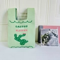 Light green knitted tote bag with cactus pattern and flower text embroidery - Cactus Green