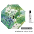 Extra large silver coating umbrella with spring butterfly floral pattern - 3-Fold Manual Spring Butterfly - Silver Coating