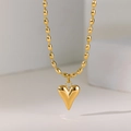 Beaded golden necklace with a French style heart pendant featuring natural pearl - Bead Chain Heart Necklace / Gold