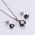 Titanium steel jewelry set with black teardrop zircon pendant necklace and earrings - Black Set (AML-JS-094)