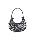 Bolso de hombro de media luna de moda con estampado de leopardo en blanco y negro y oro - Negro
