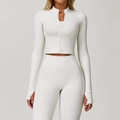 Ensemble de yoga blanc pour femme avec veste ajustée et legging taille haute - 10/M / Hauts / Abricot Beige