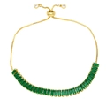 18K gold plated slider bracelet featuring emerald cut green zircon stones and box chain - Green