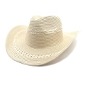 Chapeau de cowboy en paille tissée de style western avec bord creux vintage - M (56-58cm) / Beige