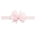 Detail of baby headband with pink grosgrain ribbon bow and soft elastic band - Pink