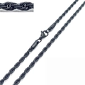 Collana a corda intrecciata nera in acciaio inossidabile con chiusura a moschettone - 4mm / Nero / 50cm