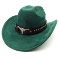 Cappello da cowboy classico in pelle scamosciata verde scuro con fascia intrecciata marrone - Verde Scuro / M (56-58cm)