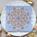 Blue mandala printed square napkin on a decorative ceramic plate for elegant parties - Exotic Mandala (1115)