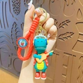 Cartoon blue dinosaur keychain with guitar and red woven strap, sports style pendant - Sports Dinosaur - Red Violin