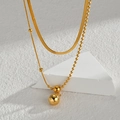 Detail of 18K gold-plated double-layer necklace with snake chain and spherical pendant - Style 3-Double Layer Snake Chain Sphere