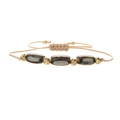 Handmade woven ceramic watermelon bead bracelet with adjustable beige cord and gold accents - Blue Brown Ceramic Bead With Copper Bead