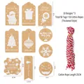 50 etiquetas navideñas de papel kraft marrón con diseños variados y cordón rojo y blanco - Estilo B Mix (50 Etiquetas + 50 Cuerdas de Algodón)