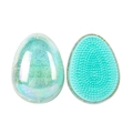 Light blue egg-shaped detangling hairbrush with glittery holographic cover - Starry Green Holographic