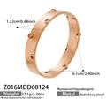 Vue détaillée du bracelet en acier inoxydable rose gold montrant largeur et dimensions - Motif de vis en or rose avec pierres de couleur (Z016)