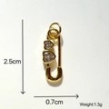 Gold safety pin pendant with heart-shaped crystals, size 2.5cm by 0.7cm, weight 1.3g - Golden Zirconia Heart Pin Pendant