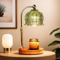 Retro marble wax melt lamp with green lily glass shade and wooden base on gold frame - Rotary Dimming Plug (us Standard) / Mz-025 Green + Round Walnut Color + Round Head Lifting Rod