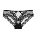 Bragas sexys de encaje negro para mujer con malla de lunares transparente y talle bajo - M / Negro