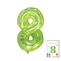 Lime green number 8 foil balloon with metallic finish and original card packaging - 40-inch Jelly Green 8 With Paper Card