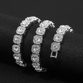 Silver iced-out Cuban chain necklace featuring square links with round clear crystals - White Rhinestone / 7inch / Silver