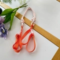Japanese nylon embroidered tote bag with white orange dotted rope and pink buckle - White and Orange Shoulder Strap