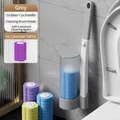 Gray wall-mounted disposable toilet brush set with scented sponge refills and soap - Grey Set + 6 Lavender Scent Refills / Gray