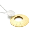 Hammered gold and silver pendants on a layered steel necklace chain for women - Two Tone Gold/Silver Hammered Round Hollow Style [No Chain] (KP29035-K)
