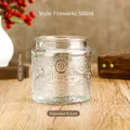 500ml glass storage jar with embossed firework pattern and wooden bamboo lid - Fireworks Pattern / 500ml