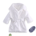 White plush baby bathrobe with hood, grey crochet slippers and cucumber props for photography - Robe+Slippers+Cucumber / White Zirconia Set